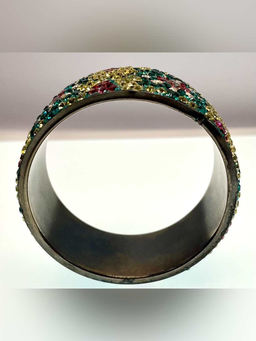 Vintage Rhinestone Crystal Floral Cuff Bracelet Wide Multicolor Statement - Picture 5 of 10